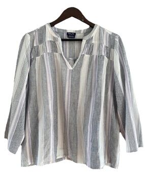 Splendid Purple and White Striped Linen Blend V-Neck Blouse Women’s Size Medium